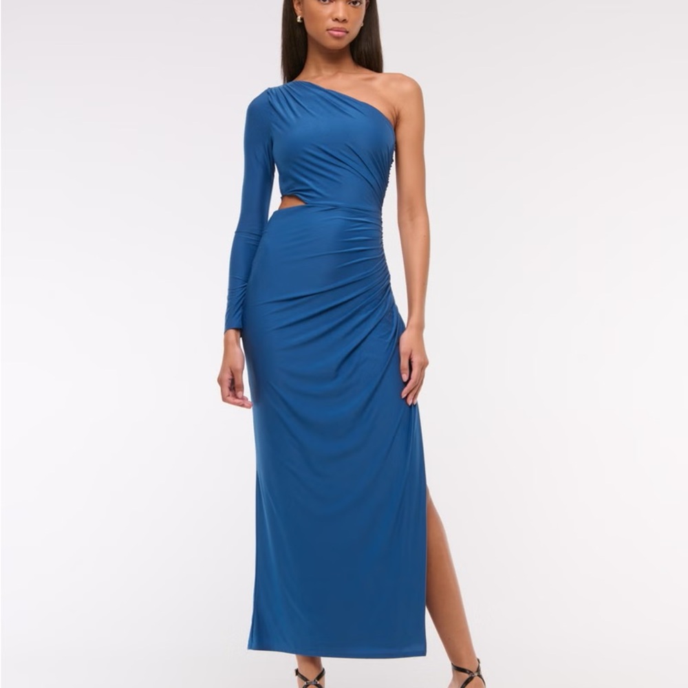 Abercrombie & Fitch Blue One-Shoulder Draped Maxi Dress